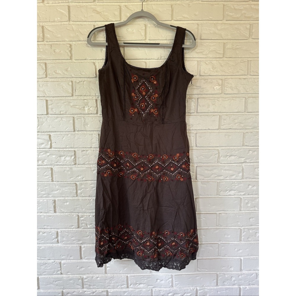Antonio Melani Size 8 Y2K Dark Brown Textured Embroidered Sequin Detail Dress